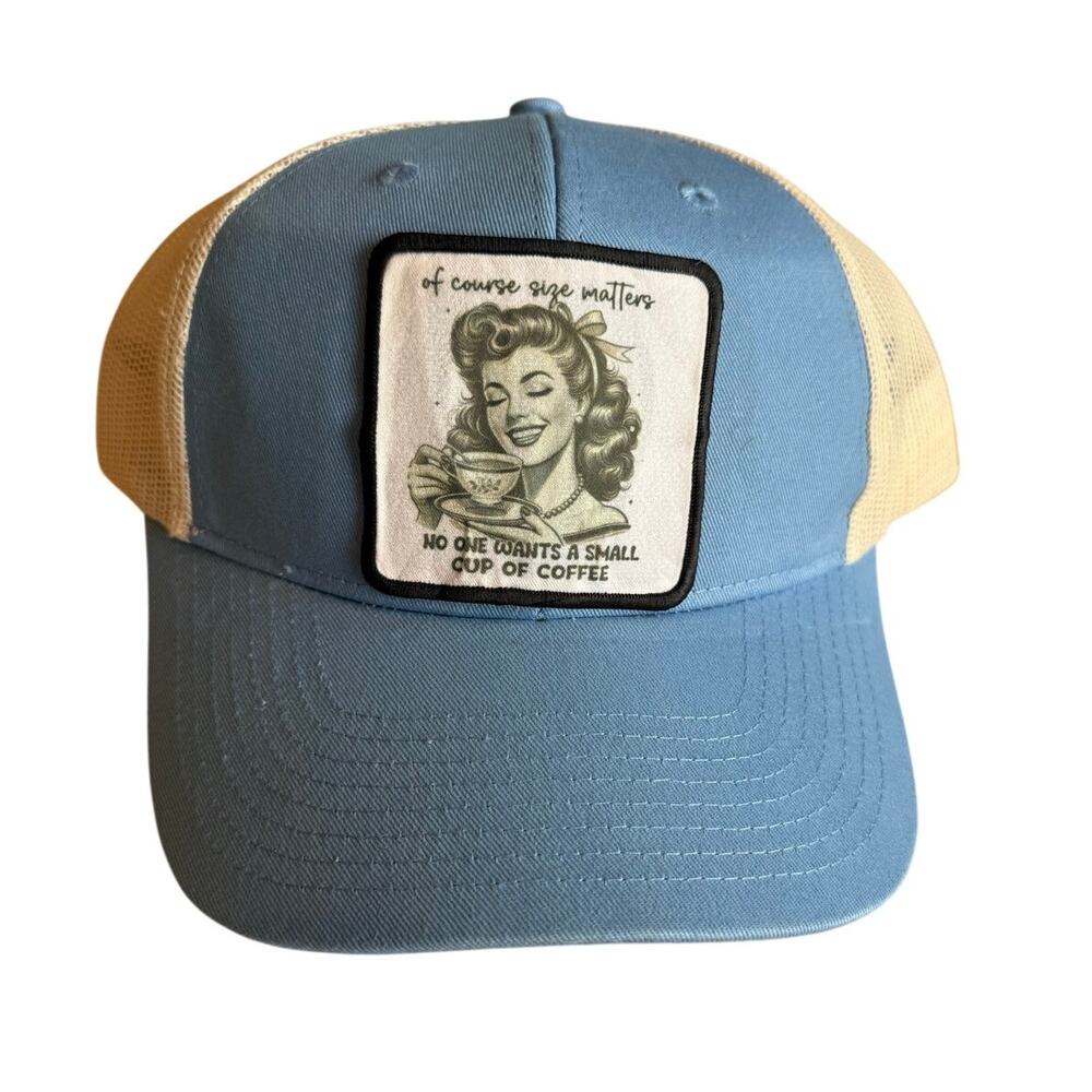 Port Authority Womens Blue Cream Retro Pinup Coffee Patch Trucker Hat OS